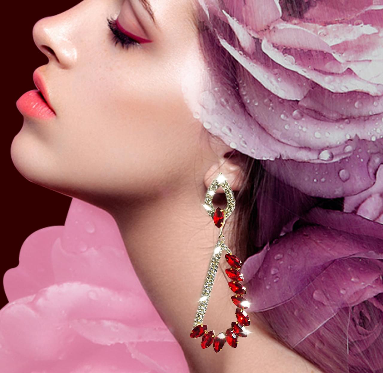 Handmade Resin Red Stone Drop Earrings – Elegant Party Wear Jewelry - Image 2