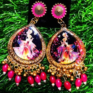 Handmade Resin Princess Art Earrings – Ethnic Gold-Plated Designer Jewelry