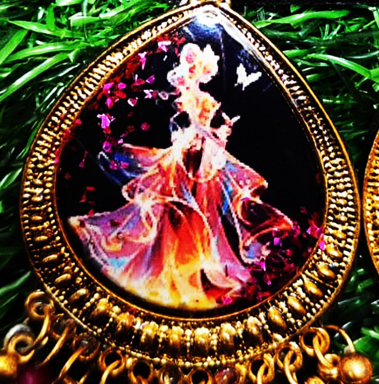 Handmade Resin Princess Art Earrings – Ethnic Gold-Plated Designer Jewelry - Image 2