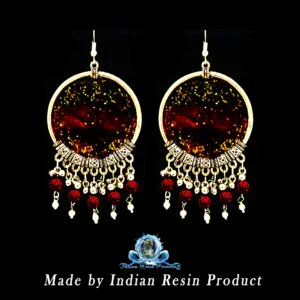 handmade red golden resin earrings