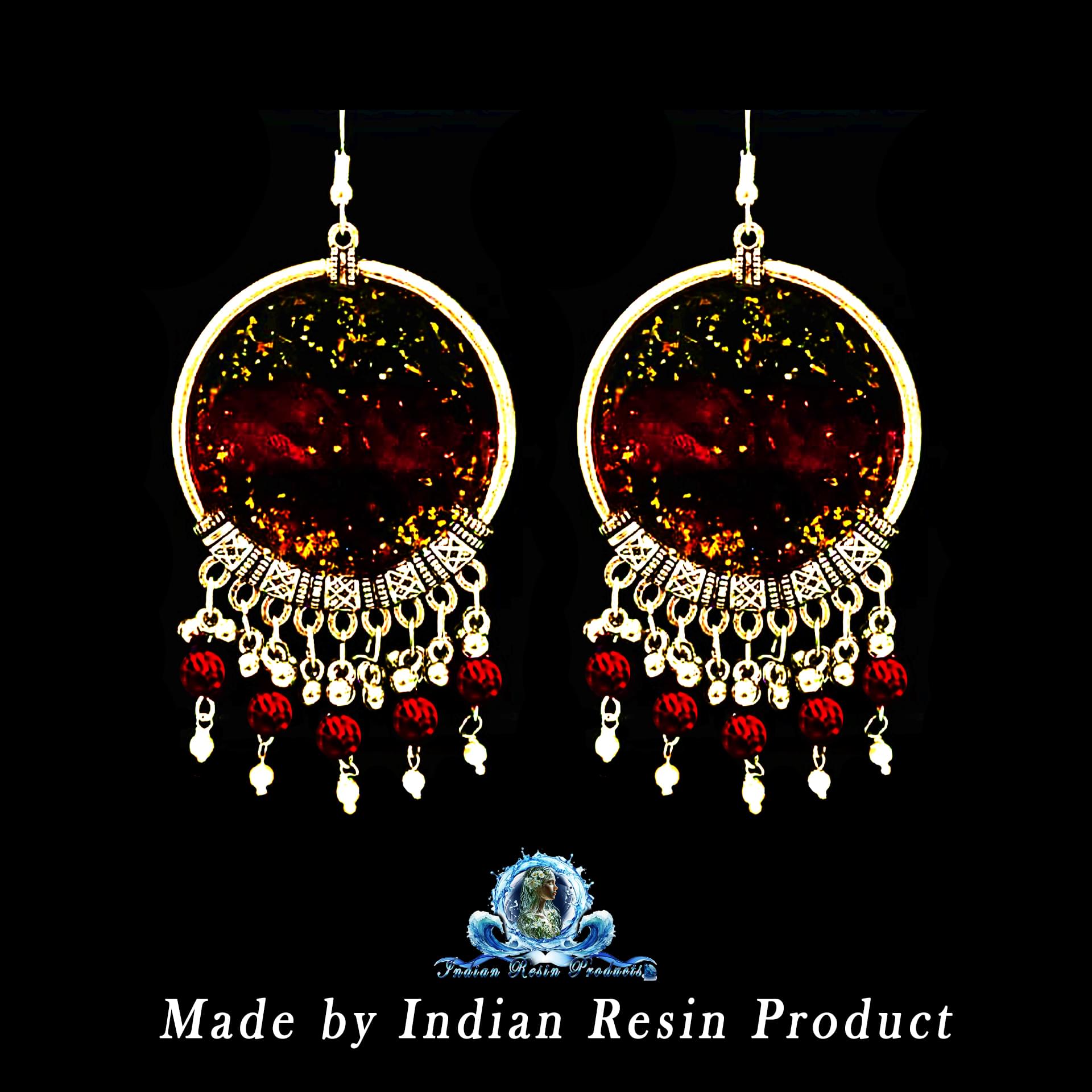 handmade red golden resin earrings